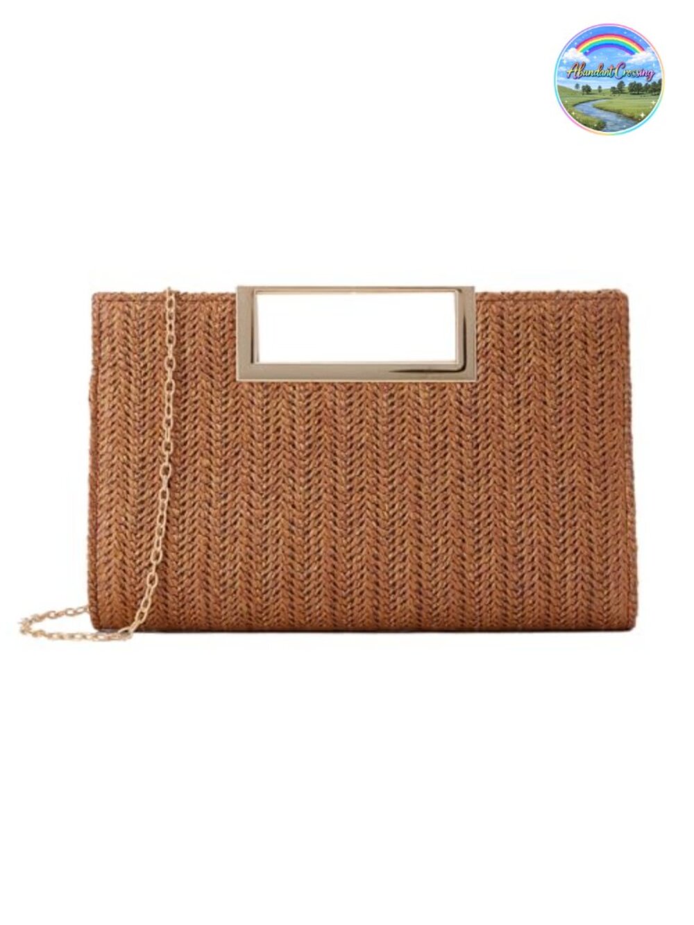 Straw Clutch Top Handle Woven Evening Bag Detachable Chain Crossbody
